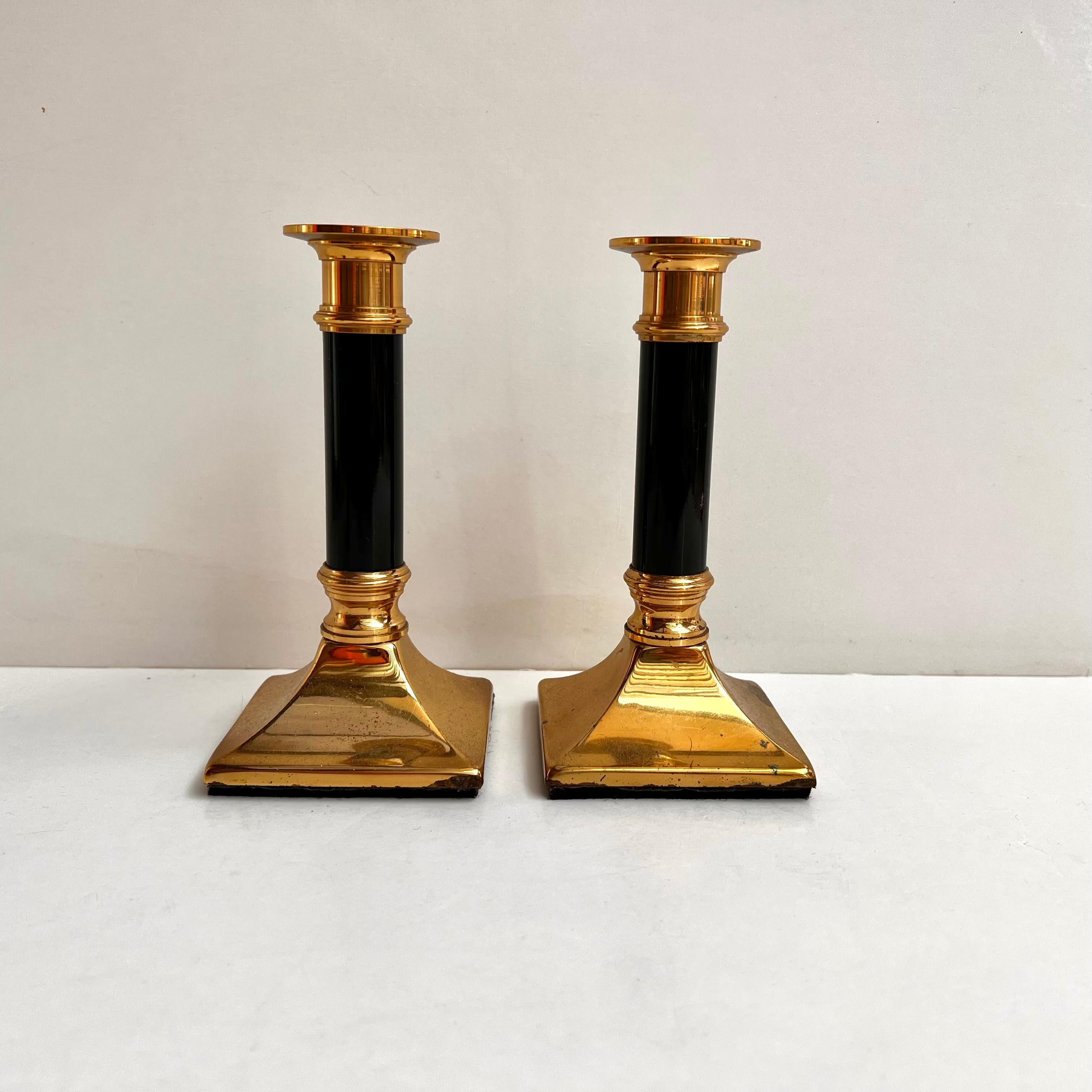 French Vintage Candleholders, Set 2 Gilt Brass Candleholders, 1970s Set 2 For Sale 1