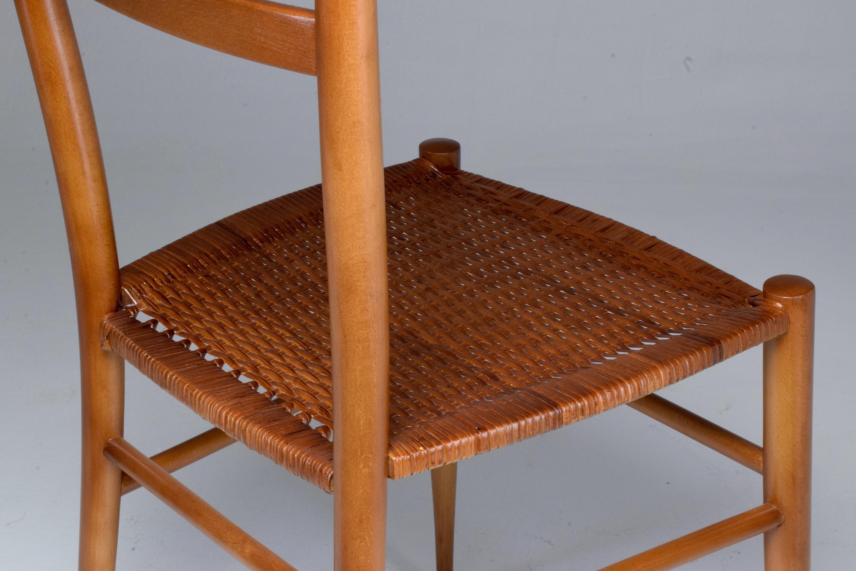 French Vintage Cane Dining Chairs, Set of Five, 1930s 10
