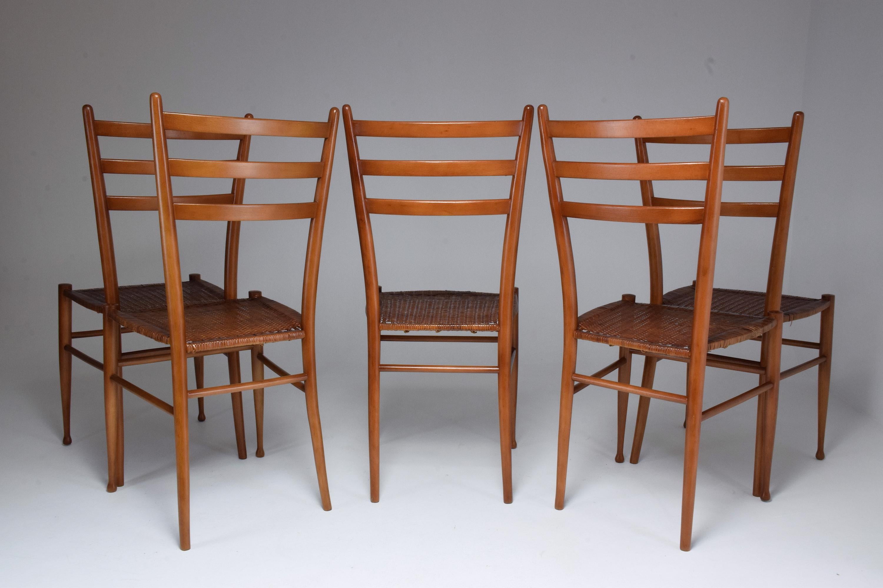 French Vintage Cane Dining Chairs, Set of Five, 1930s In Good Condition In Paris, FR