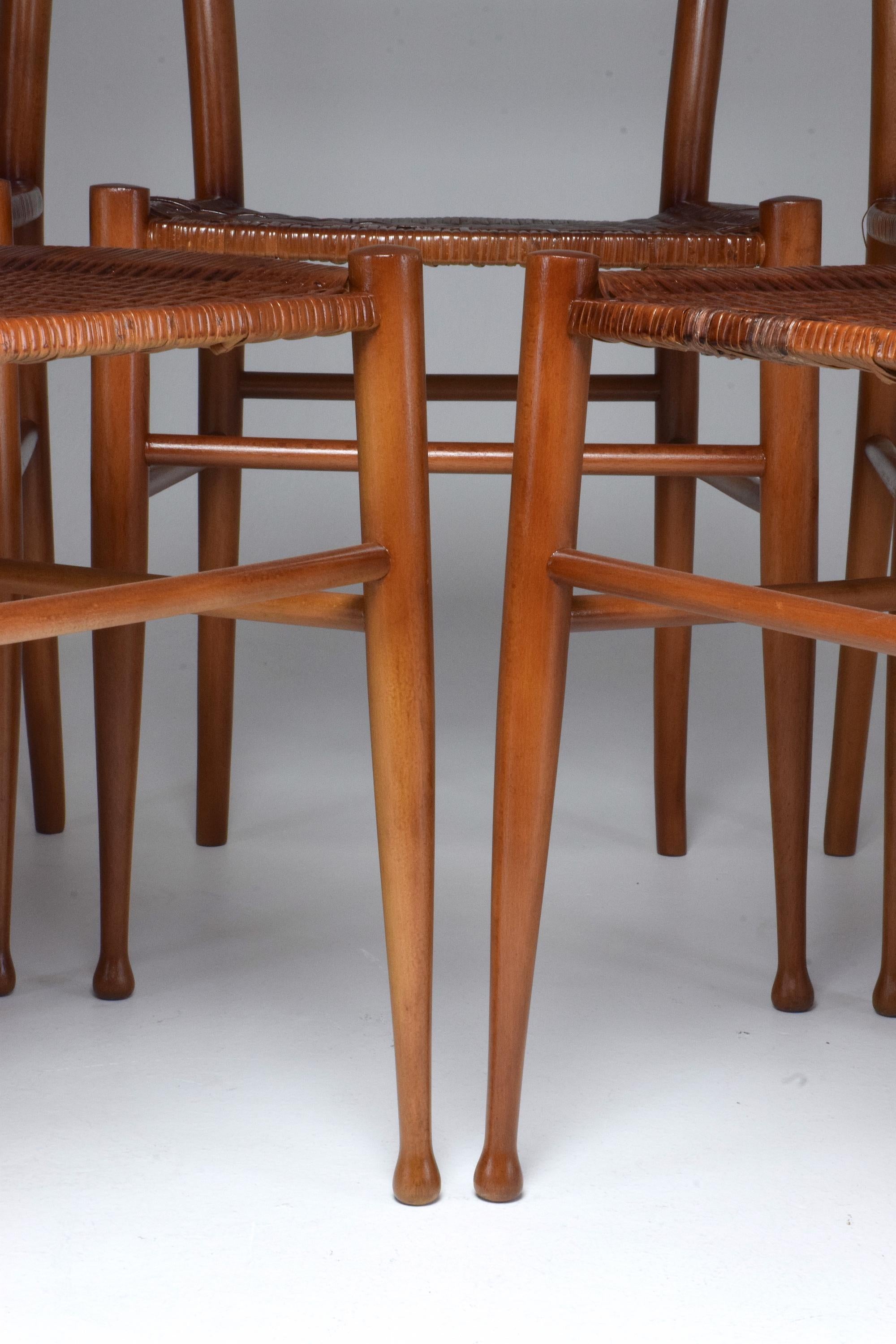 French Vintage Cane Dining Chairs, Set of Five, 1930s 2