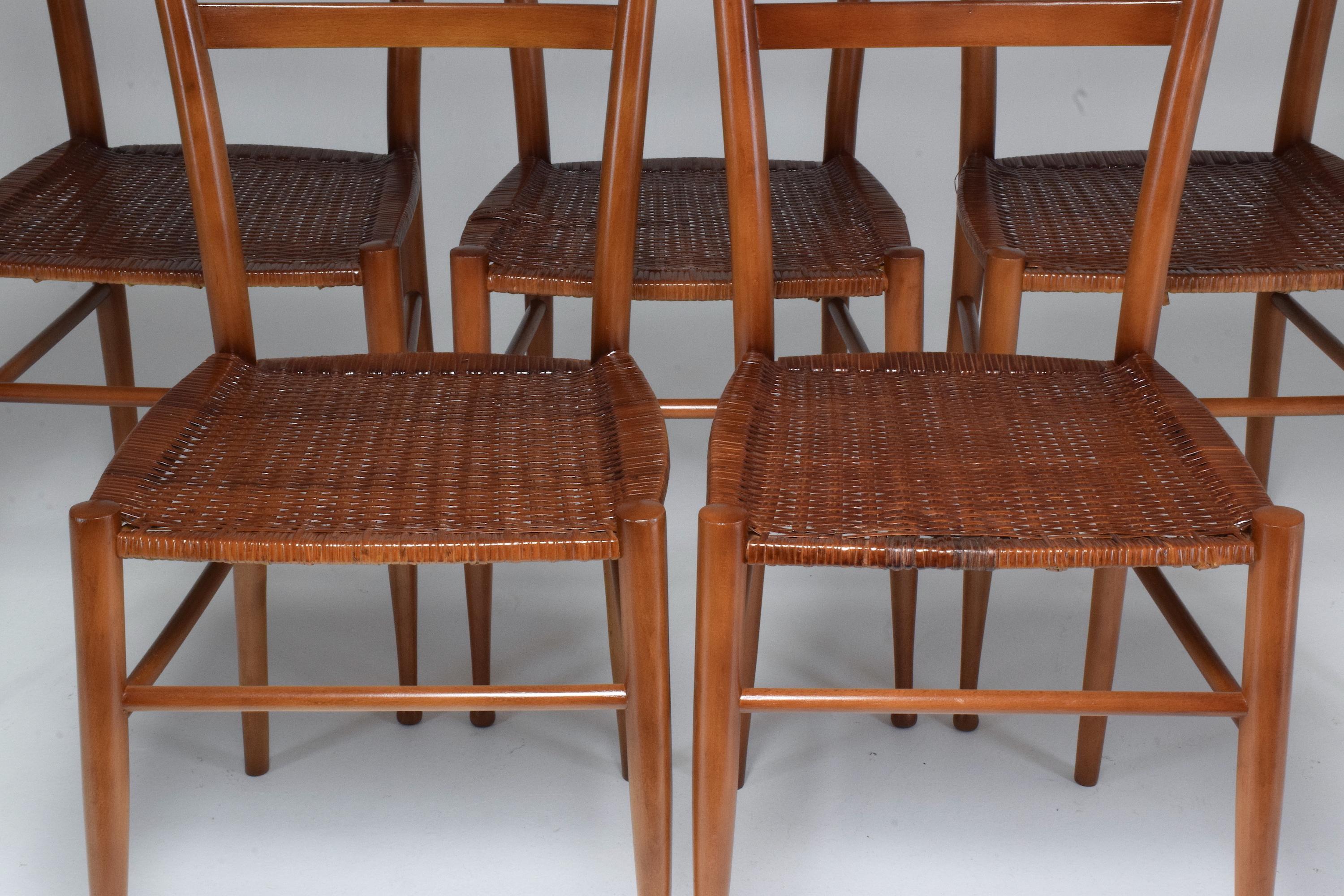 French Vintage Cane Dining Chairs, Set of Five, 1930s 3