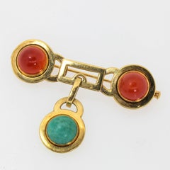 French Vintage Carnelian Gold Brooch
