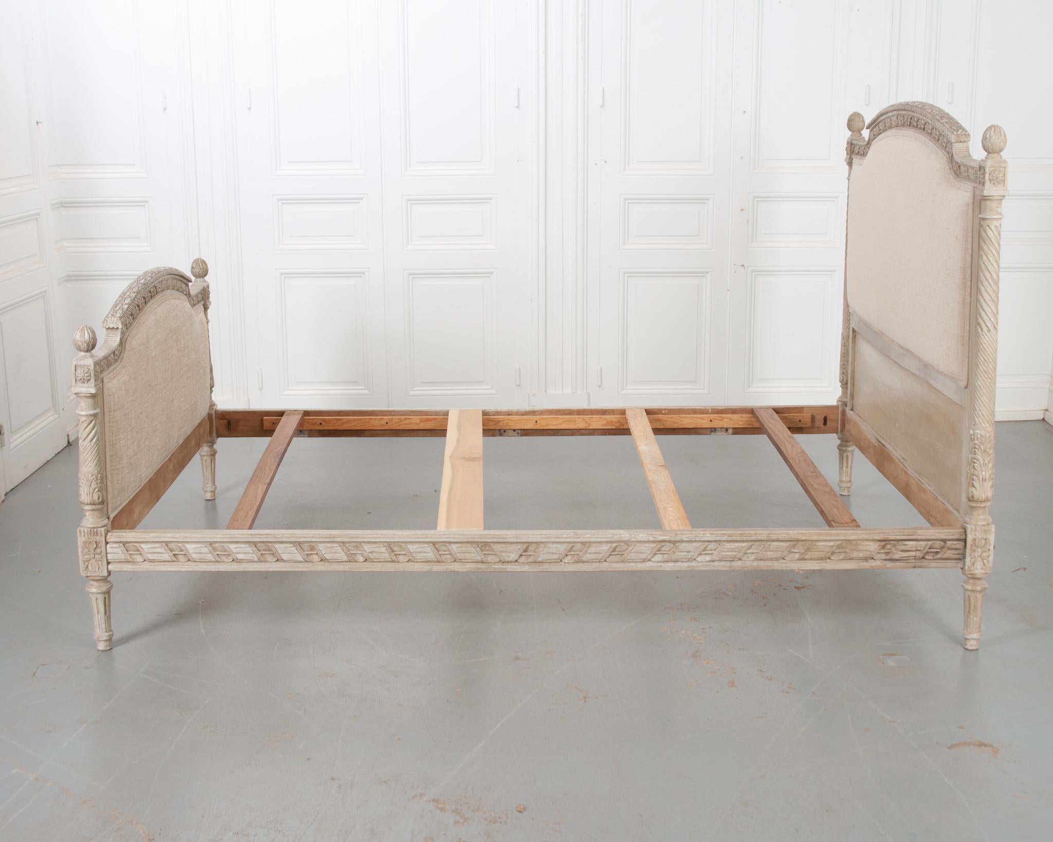 French Vintage Carved and Painted Louis XVI-Style Queen Bed 2