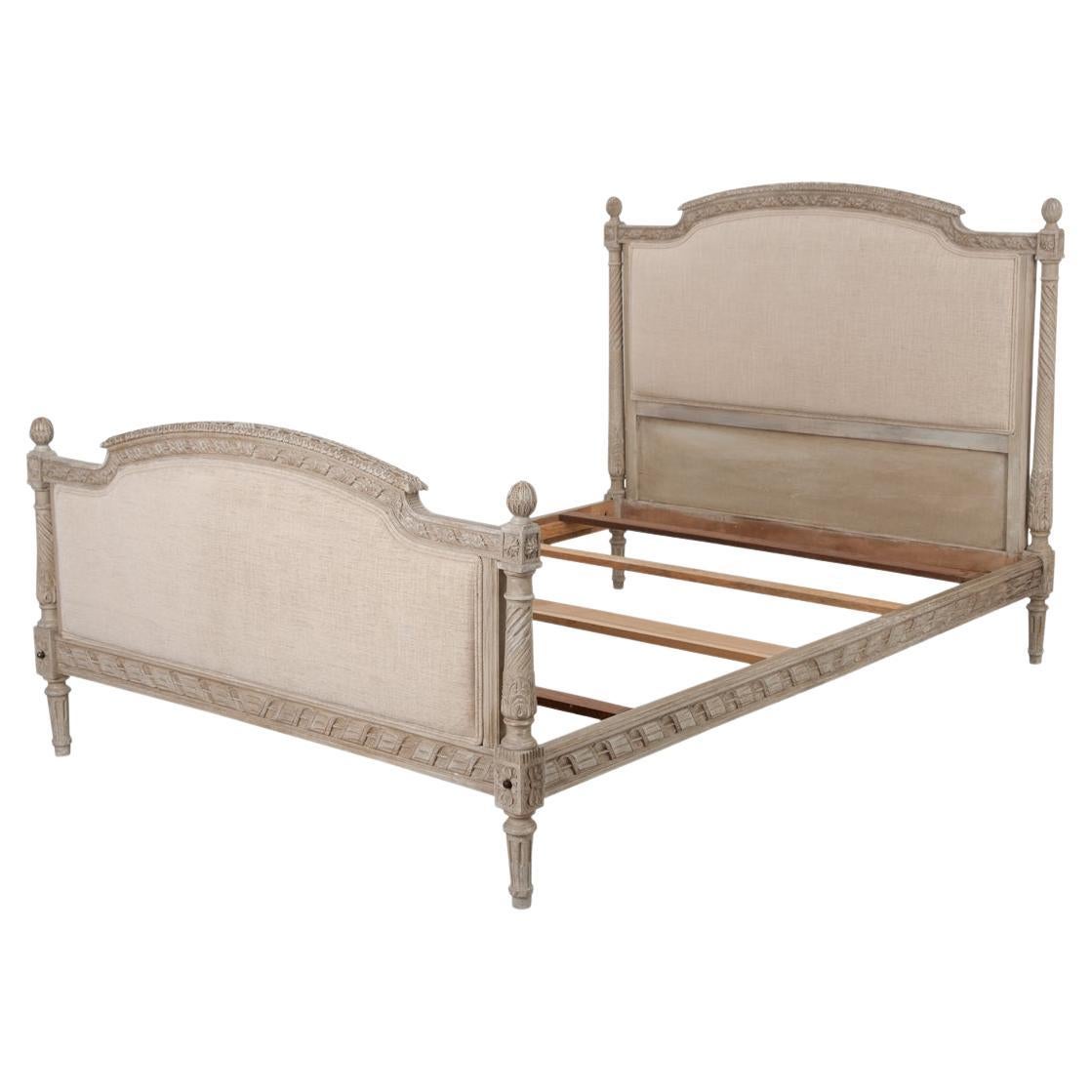 French Vintage Carved and Painted Louis XVI-Style Queen Bed