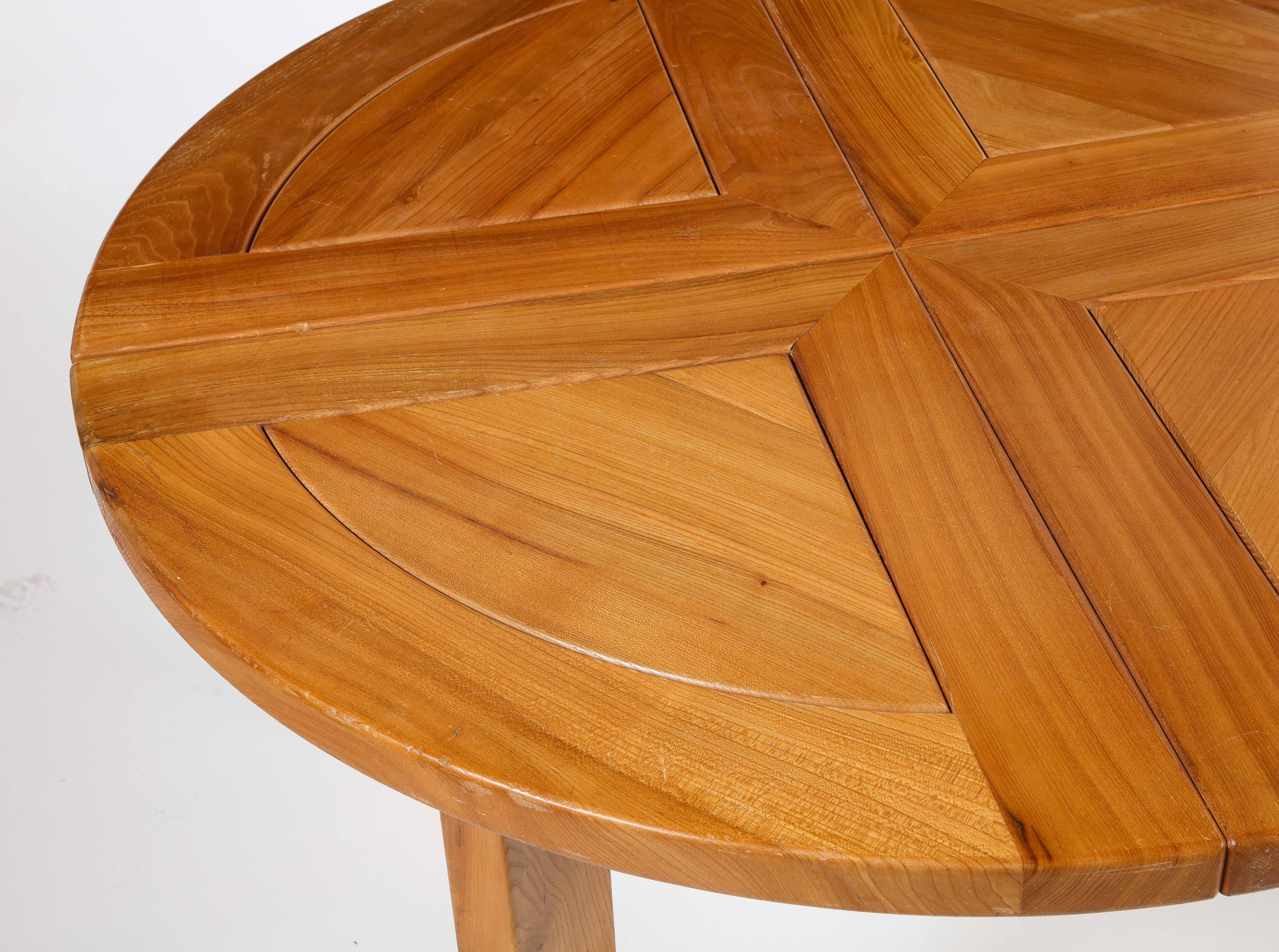 Carved Maison Regain Dining Table in Elm Wood, France, circa 1970 For Sale