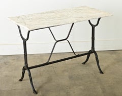 Table de bistrot française vintage en fonte et marbre courbé