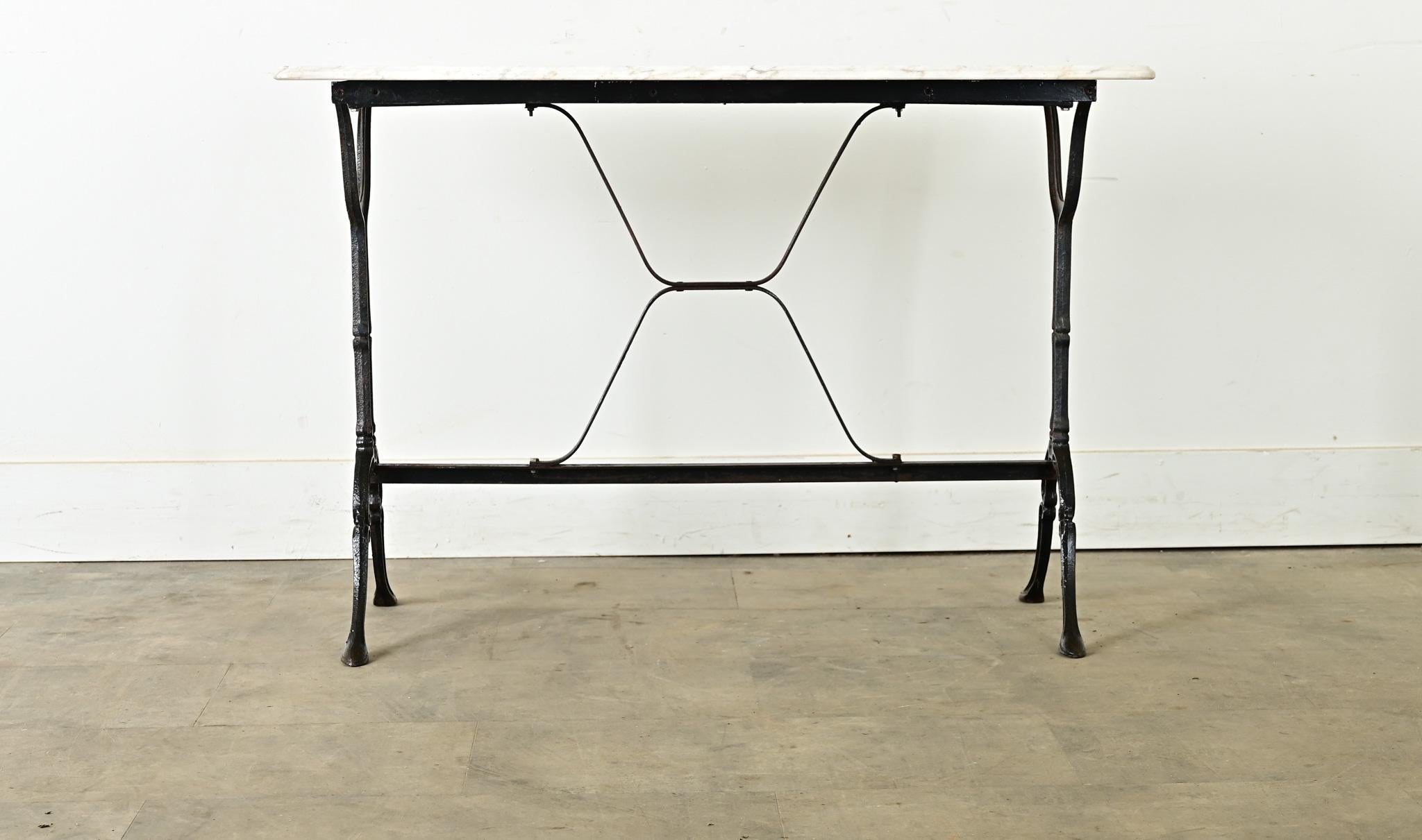 Art Nouveau French Vintage Cast Iron & Curvy Marble Bistro Table For Sale