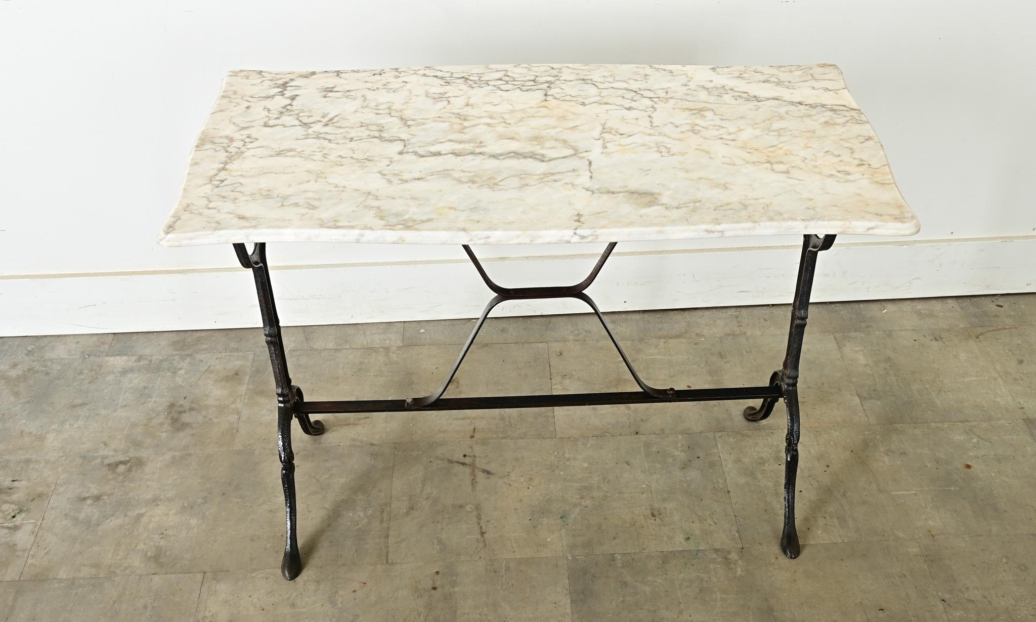 French Vintage Cast Iron & Curvy Marble Bistro Table In Good Condition For Sale In Baton Rouge, LA