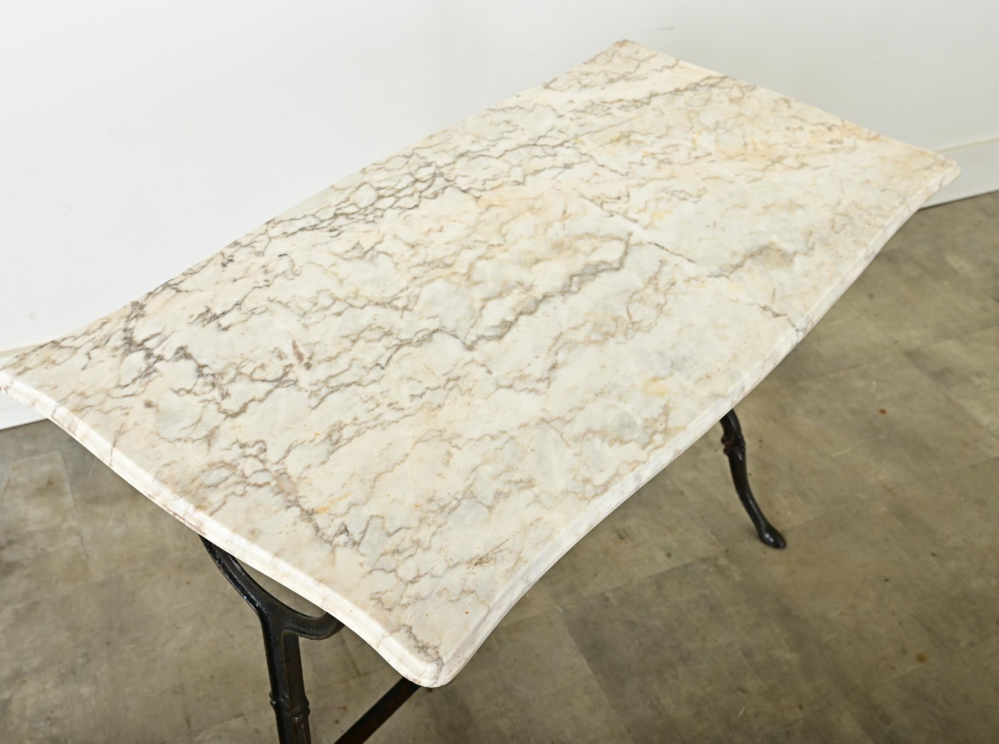 20th Century French Vintage Cast Iron & Curvy Marble Bistro Table For Sale