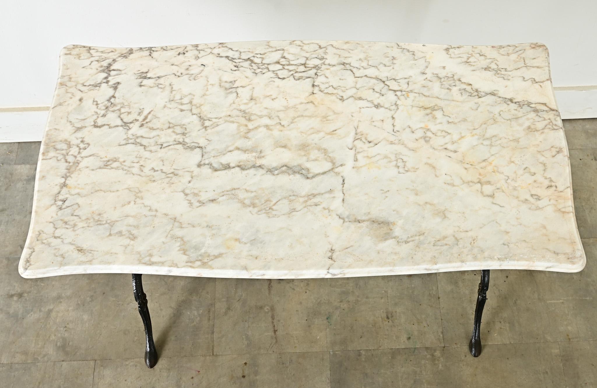 French Vintage Cast Iron & Curvy Marble Bistro Table For Sale 1