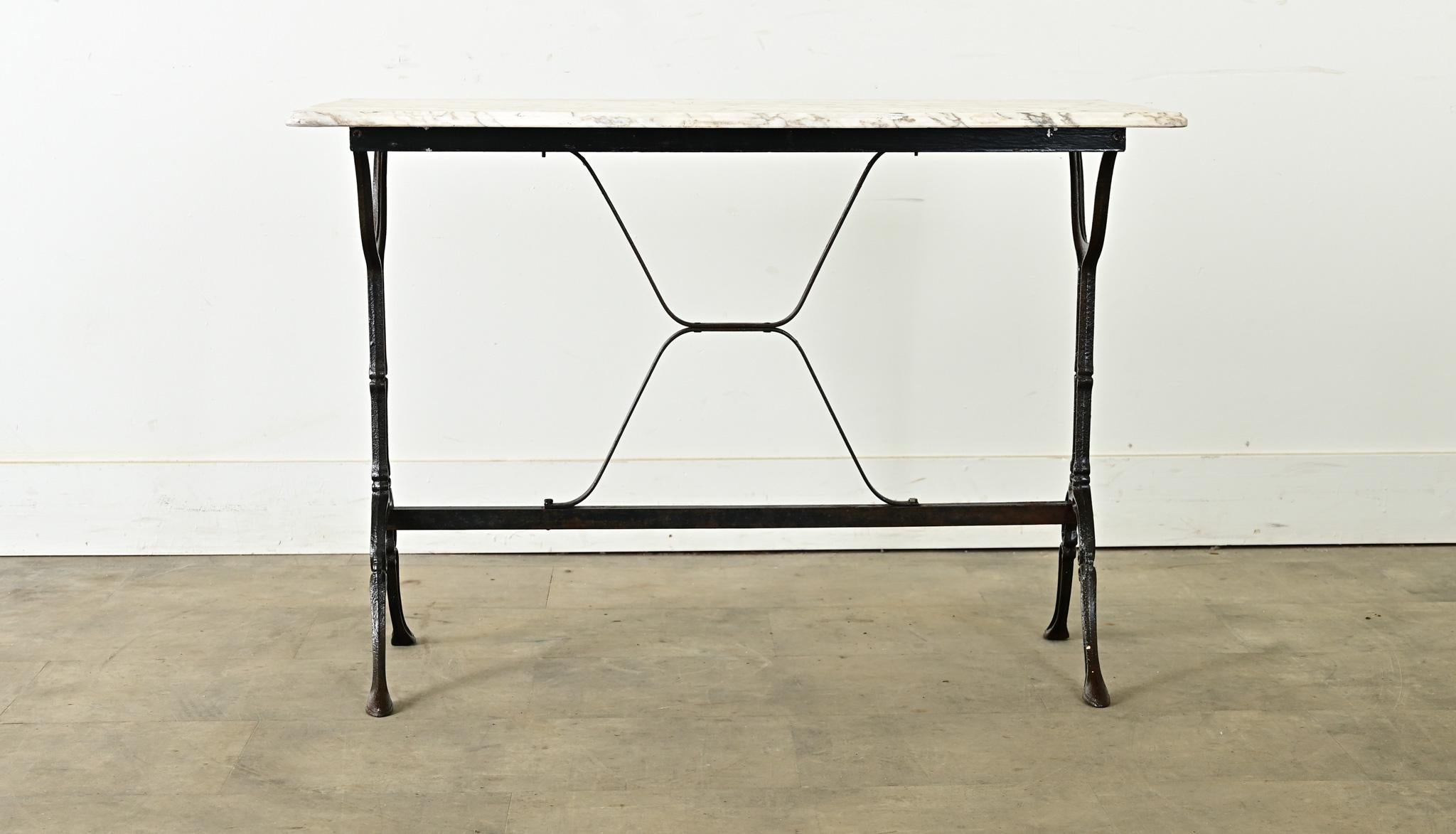 French Vintage Cast Iron & Curvy Marble Bistro Table For Sale 4