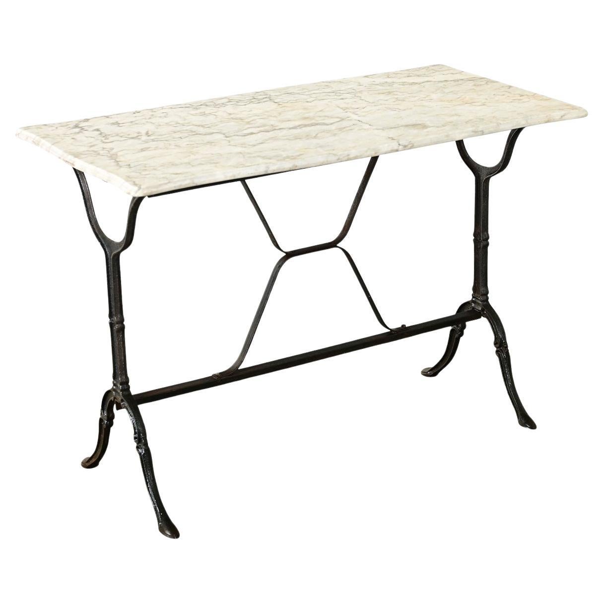 French Vintage Cast Iron & Curvy Marble Bistro Table For Sale