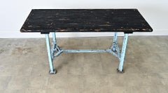 French Vintage Cast Iron & Wood Top Work Table