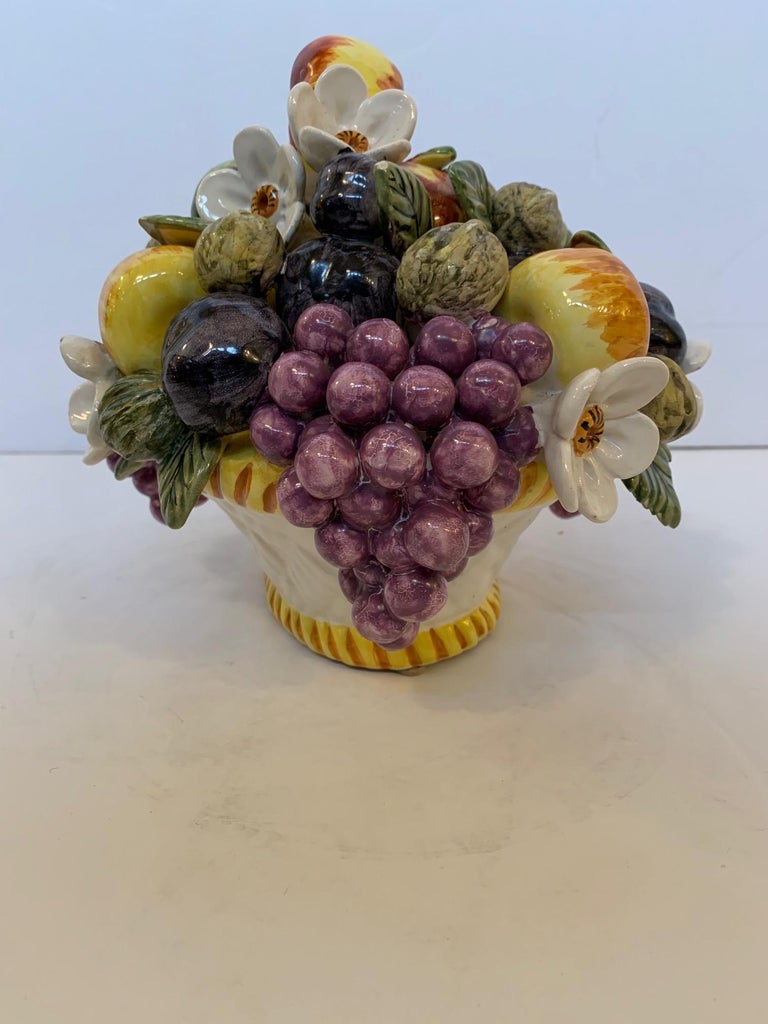 French Vintage Ceramic Flower and Fruit Basket at 1stDibs
