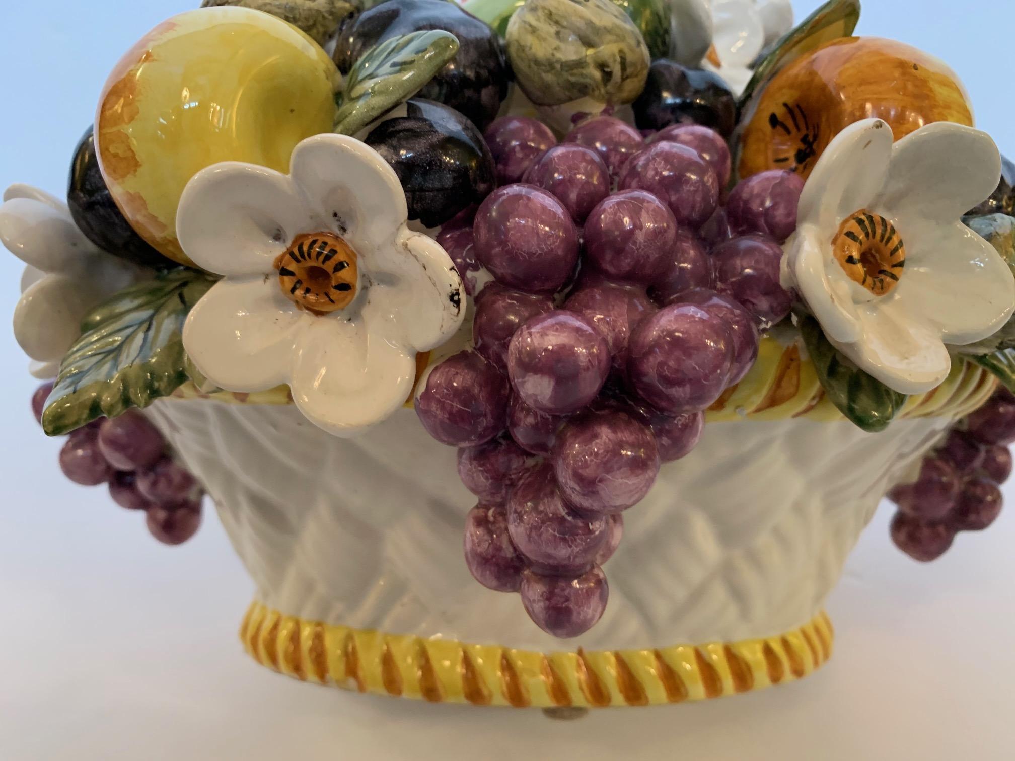 French Vintage Ceramic Flower and Fruit Basket 3