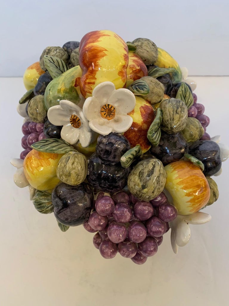 French Vintage Ceramic Flower and Fruit Basket at 1stDibs