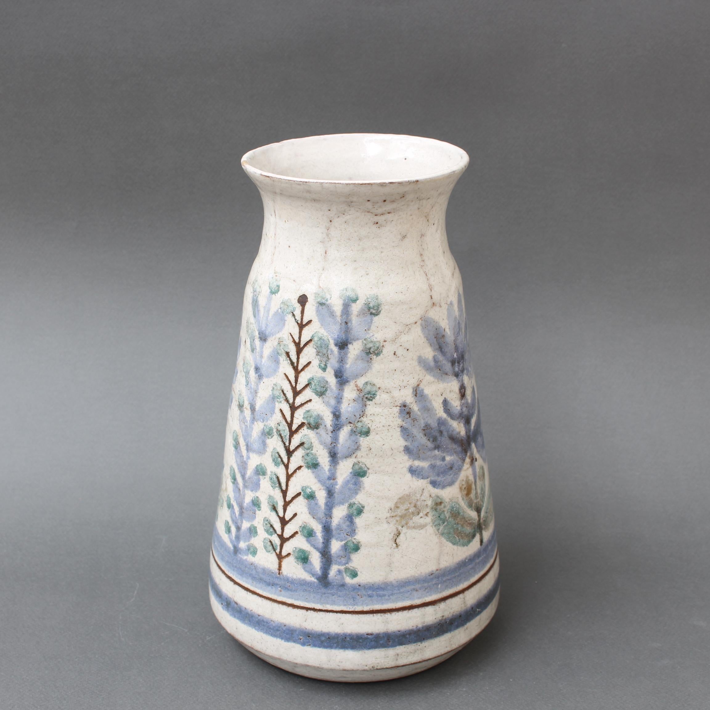 Hand-Painted French Vintage Ceramic Flower Vase by Le Mûrier (circa 1960s) For Sale