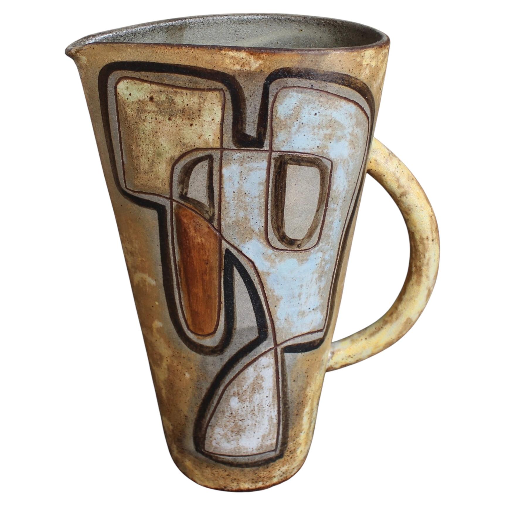 French Vintage Ceramic Pitcher with Abstract Motif by Alexandre Kostanda