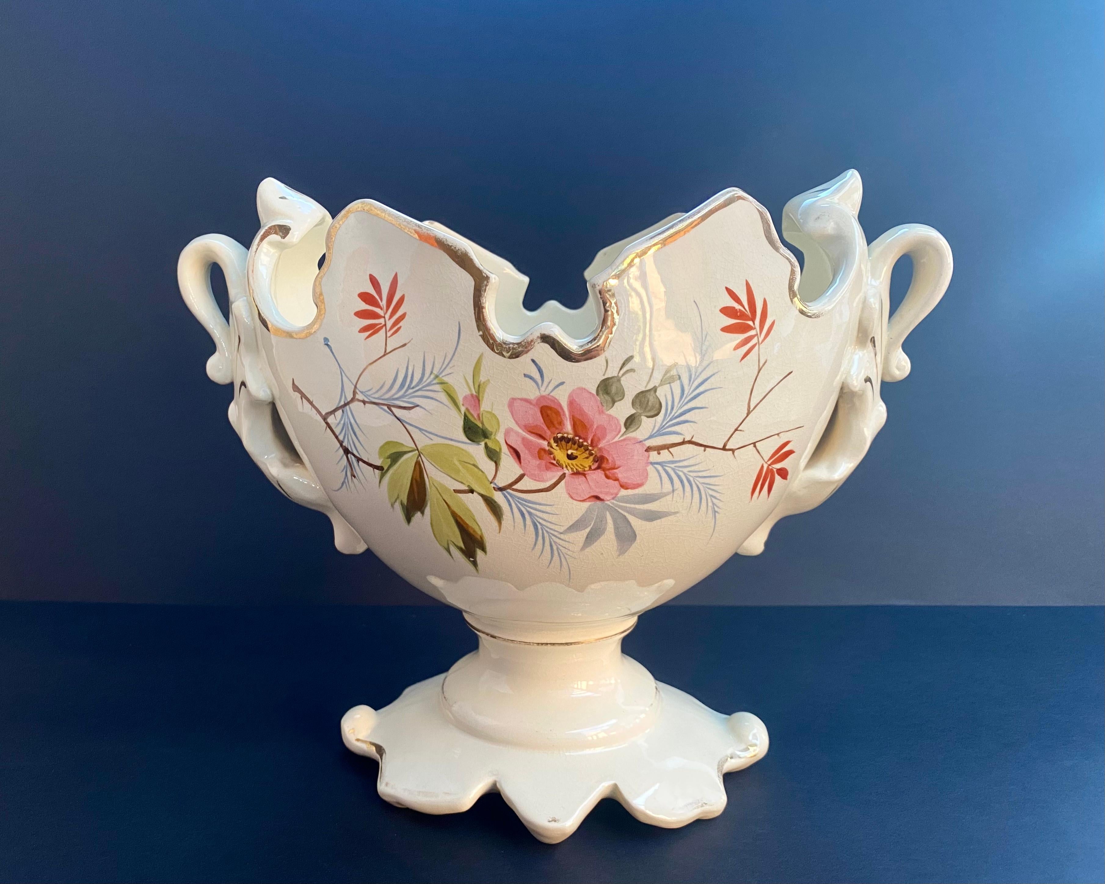 Französisches Vintage-Pflanzgefäß aus Keramik, 1950  Porzellanvase mit Blumenmuster (Hollywood Regency) im Angebot