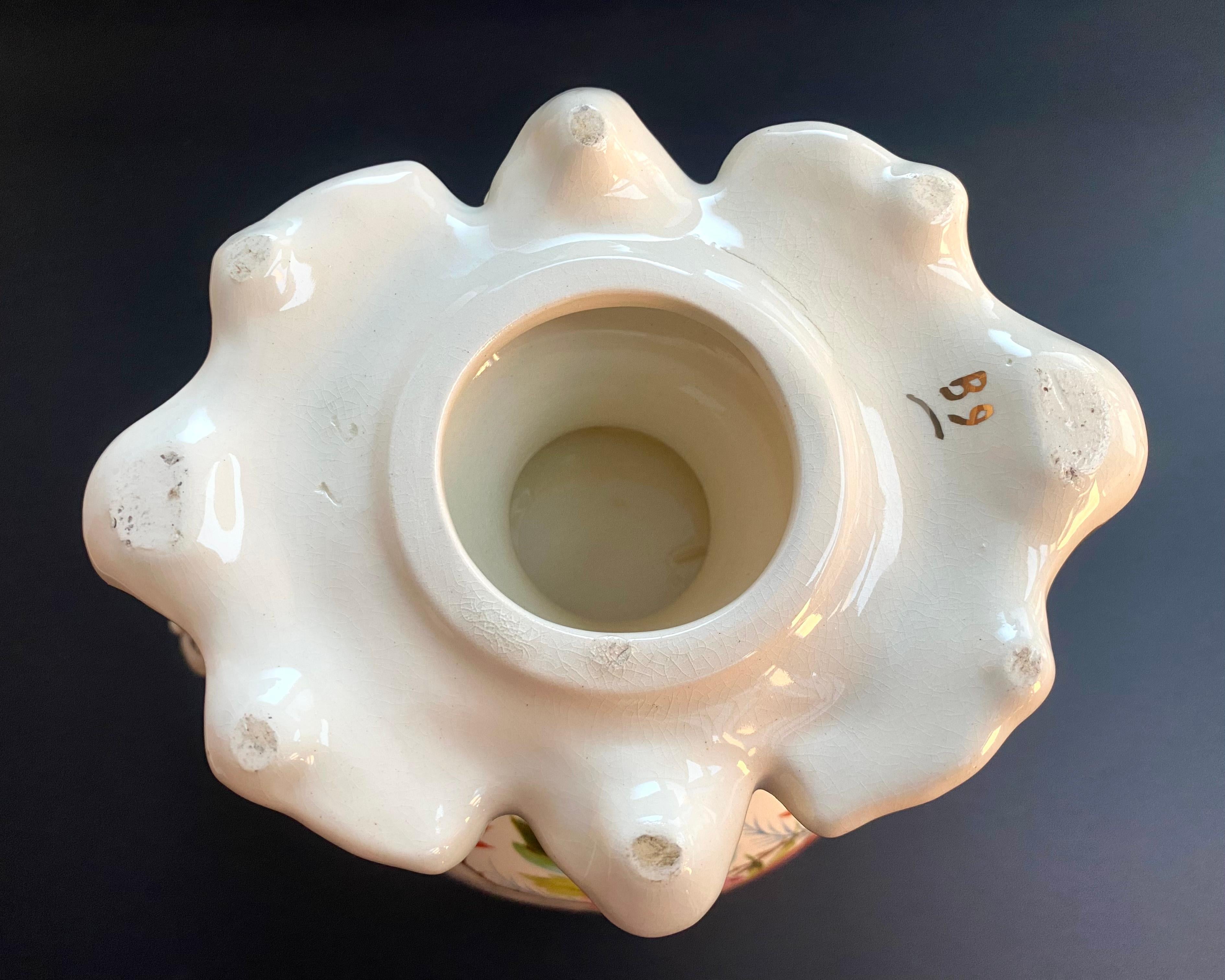 Hollywood Regency French Vintage Ceramic Planter, 1950 Floral Pattern Porcelain Vase For Sale