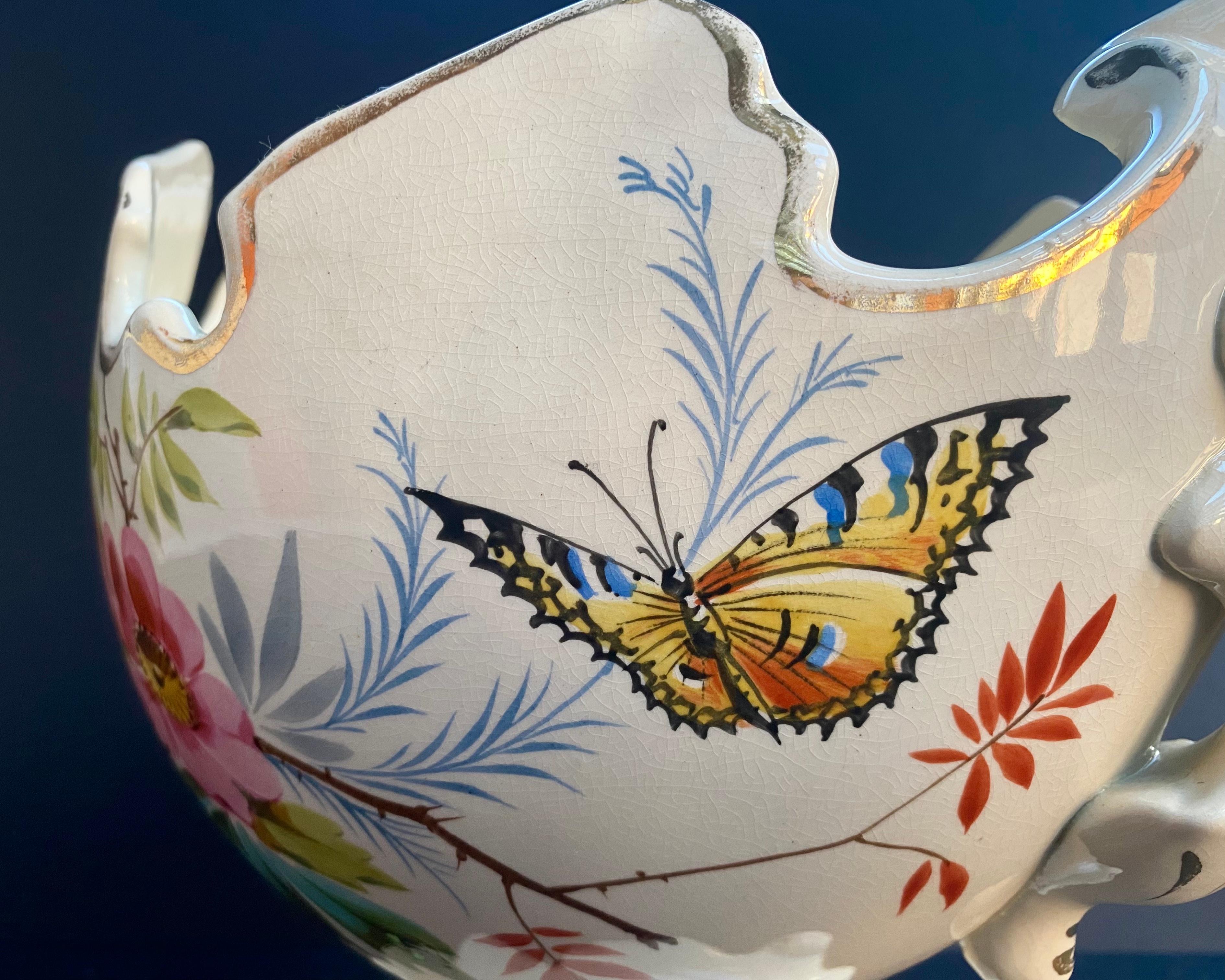 Jardinière en céramique française vintage, 1950  Vase en porcelaine à motif floral Excellent état - En vente à Bastogne, BE