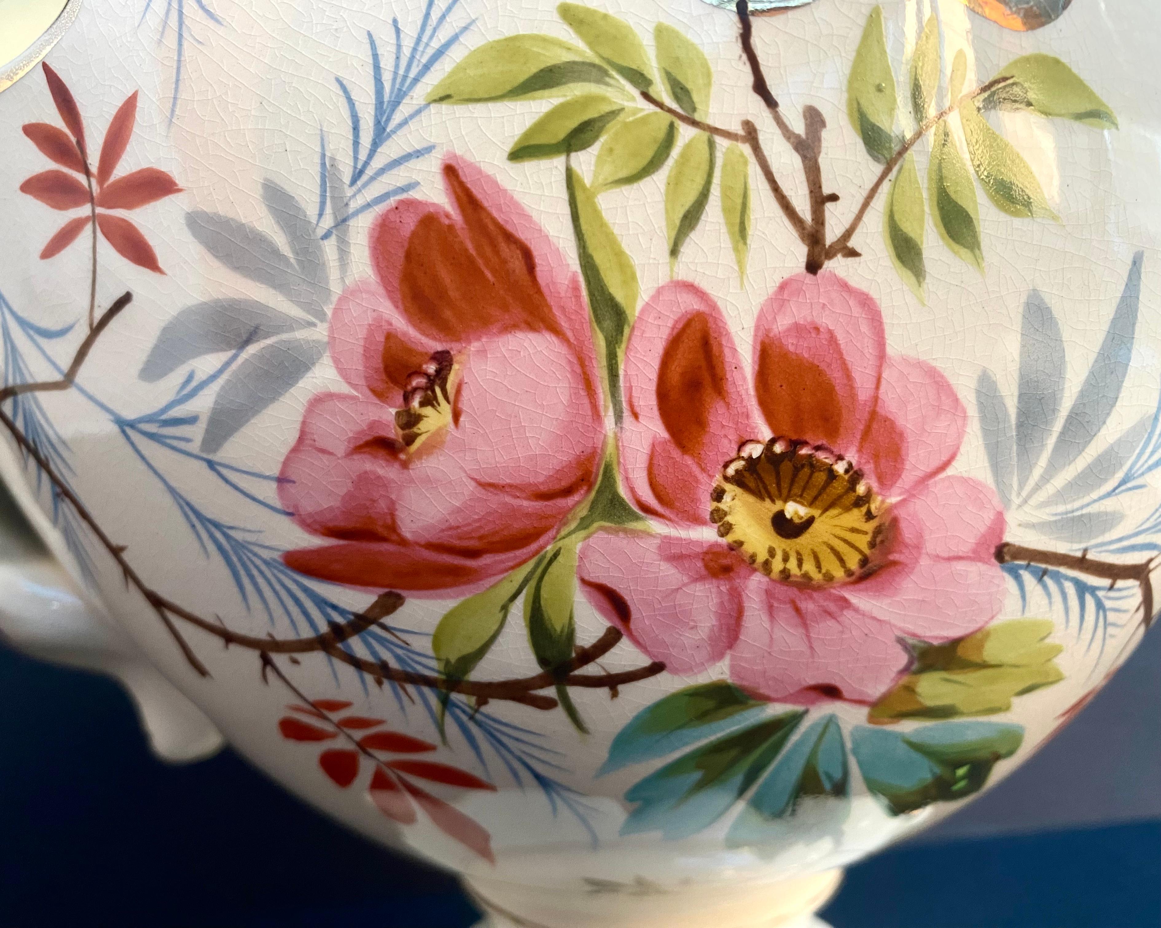 Mid-20th Century French Vintage Ceramic Planter, 1950 Floral Pattern Porcelain Vase For Sale