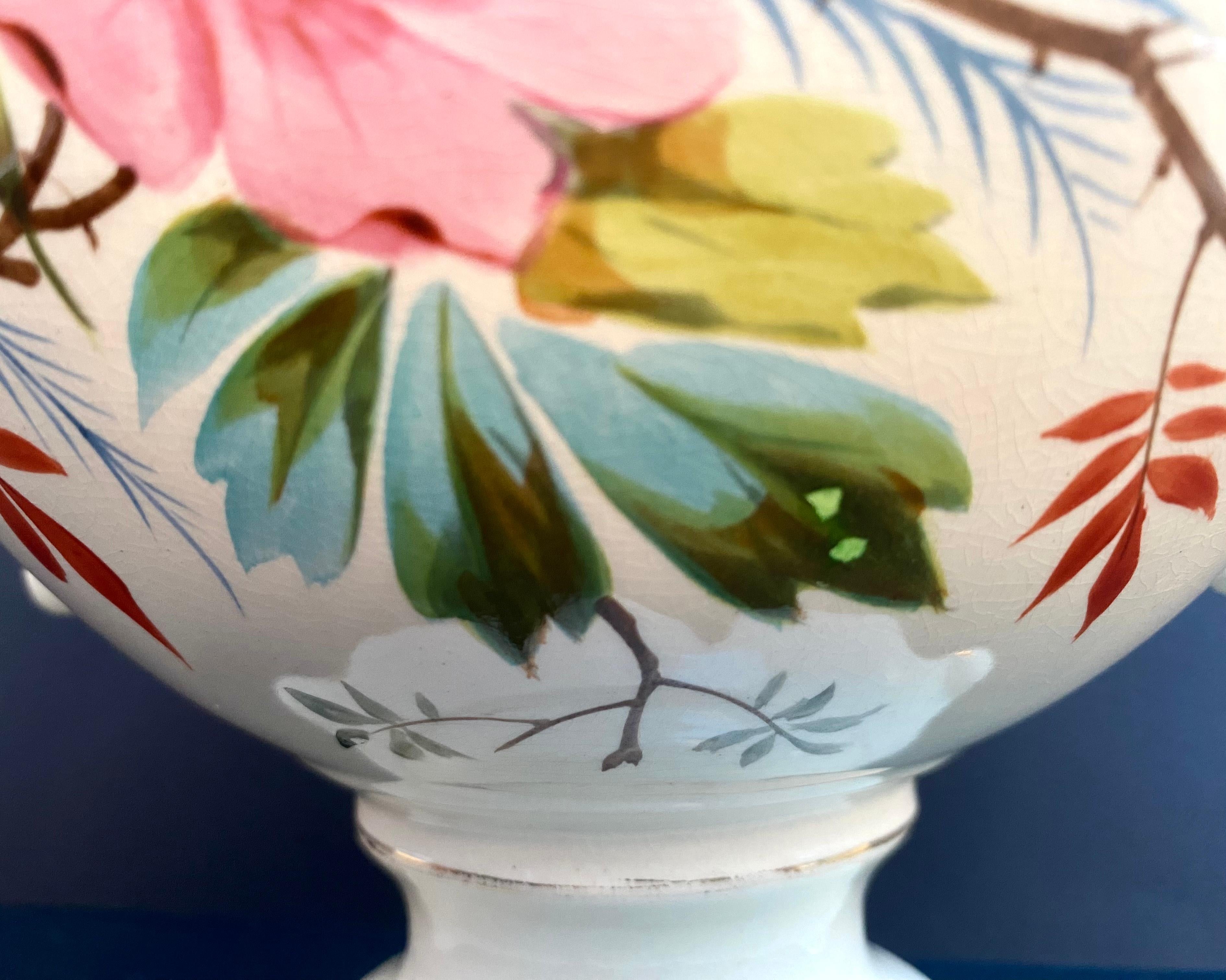 French Vintage Ceramic Planter, 1950 Floral Pattern Porcelain Vase For Sale 1
