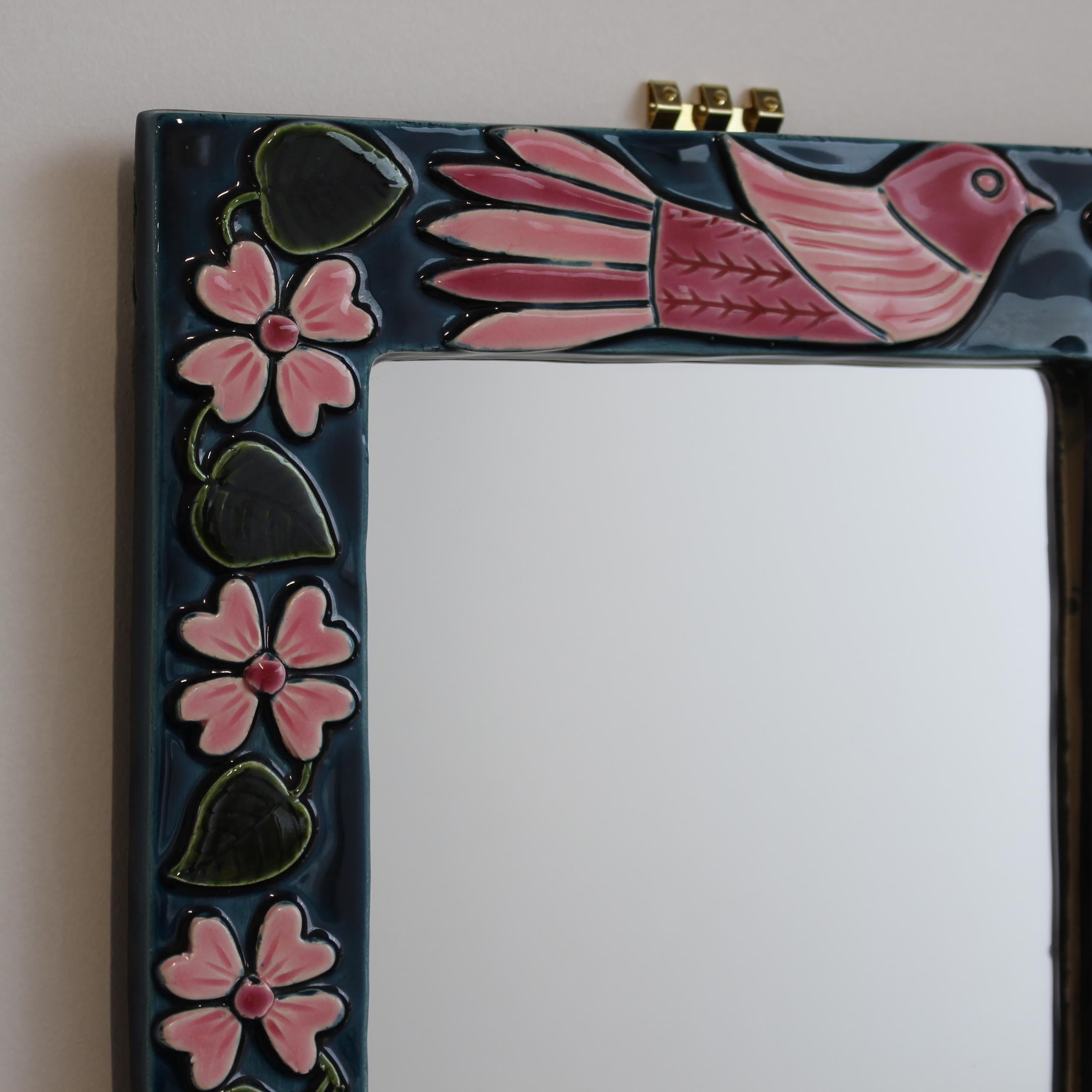 Miroir mural vintage en céramique de Mithé Espelt (circa 1960) Bon état à London, GB