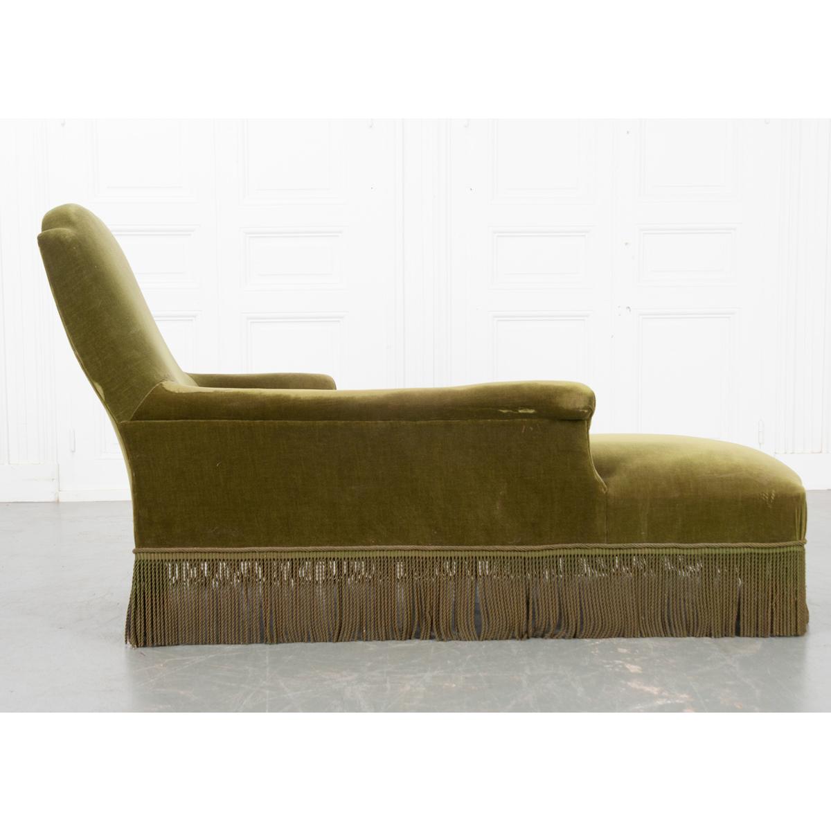 French Vintage Chaise with Fringe  In Good Condition In Baton Rouge, LA