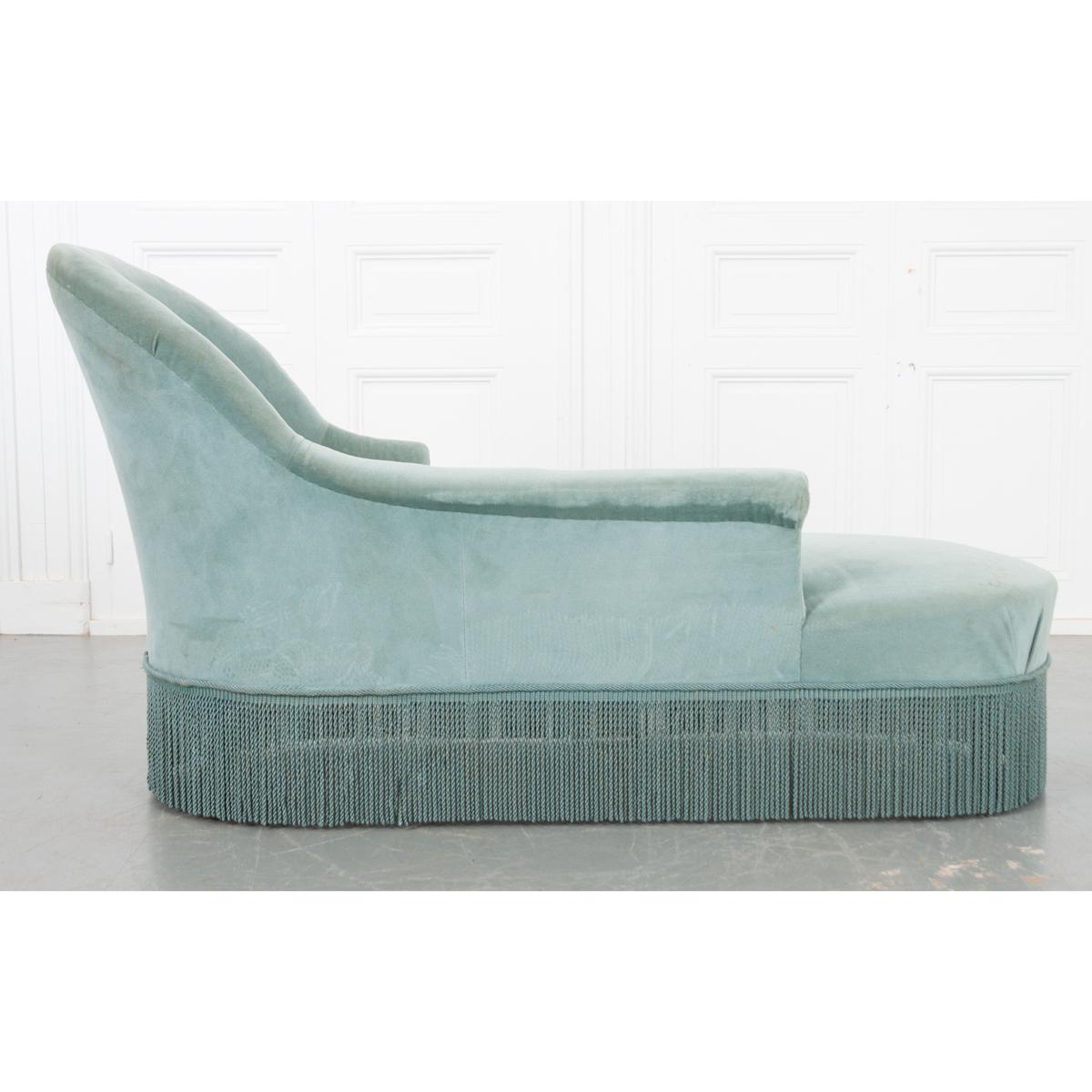 Hand-Crafted French Vintage Chaise with Fringe