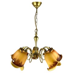 French Vintage Chandelier Gilt Brass & Colored Glass Lamp