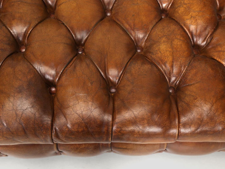French Vintage Chesterfield Tufted Leather Sleeper Sofa and all Original  13