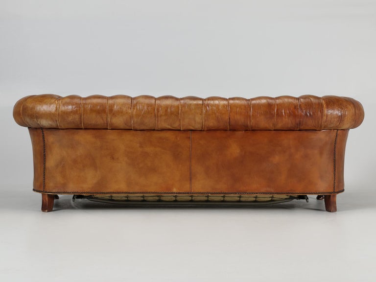 French Vintage Chesterfield Tufted Leather Sleeper Sofa and all Original  15
