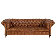 French Vintage Chesterfield Tufted Leather Sleeper Sofa and all Original 