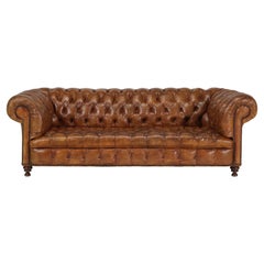 French Vintage Chesterfield Tufted Leather Sleeper Sofa and all Original