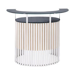 French Vintage Cocktail Bar, Oval Shape, Chromed Steel & Brass, 1970