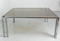 French Vintage Coffee Table, Chrome and Smoked Glass, circa 1970