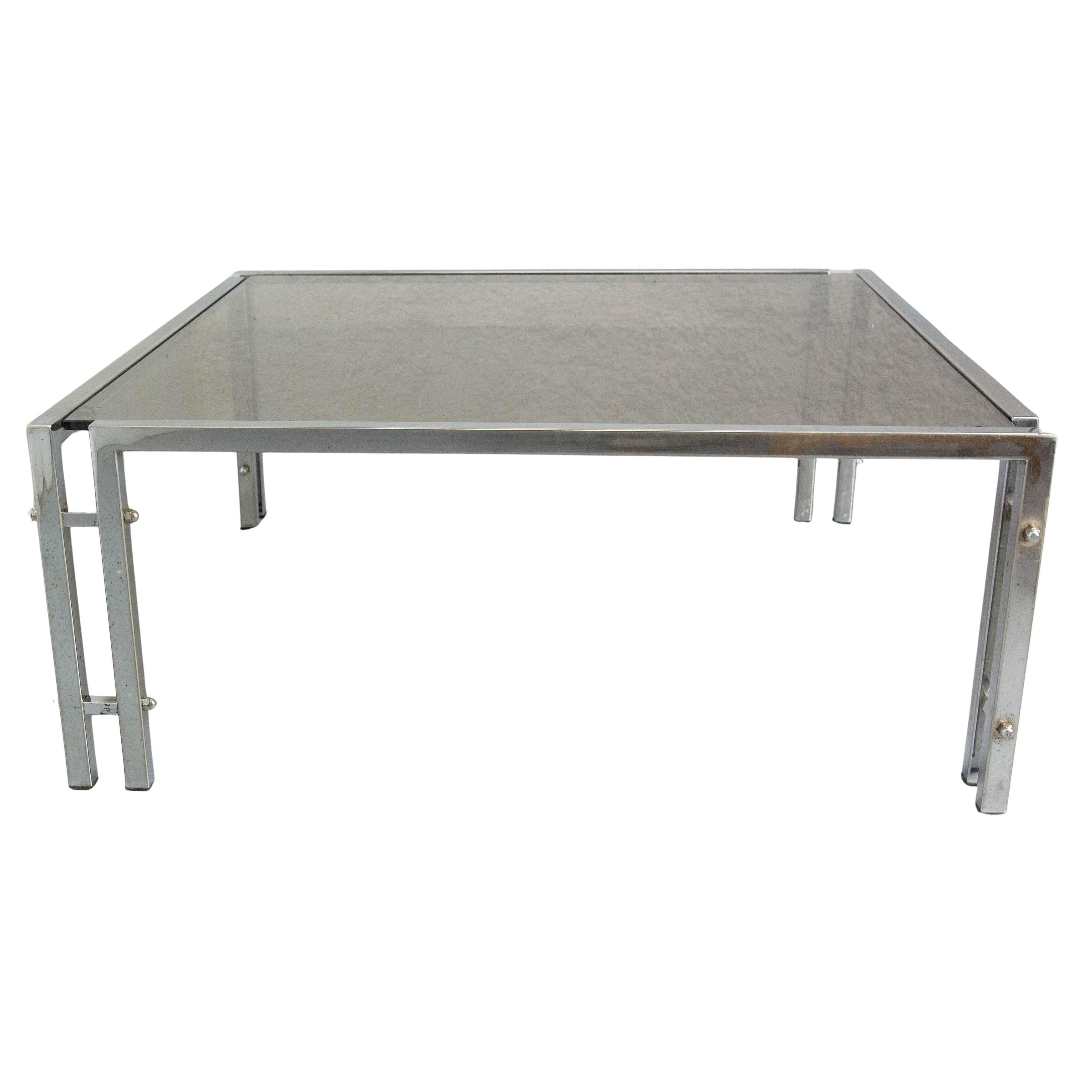 French Vintage Coffee Table, Chrome and Smoked Glass, circa 1970