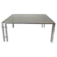 French Vintage Coffee Table, Chrome and Smoked Glass, circa 1970