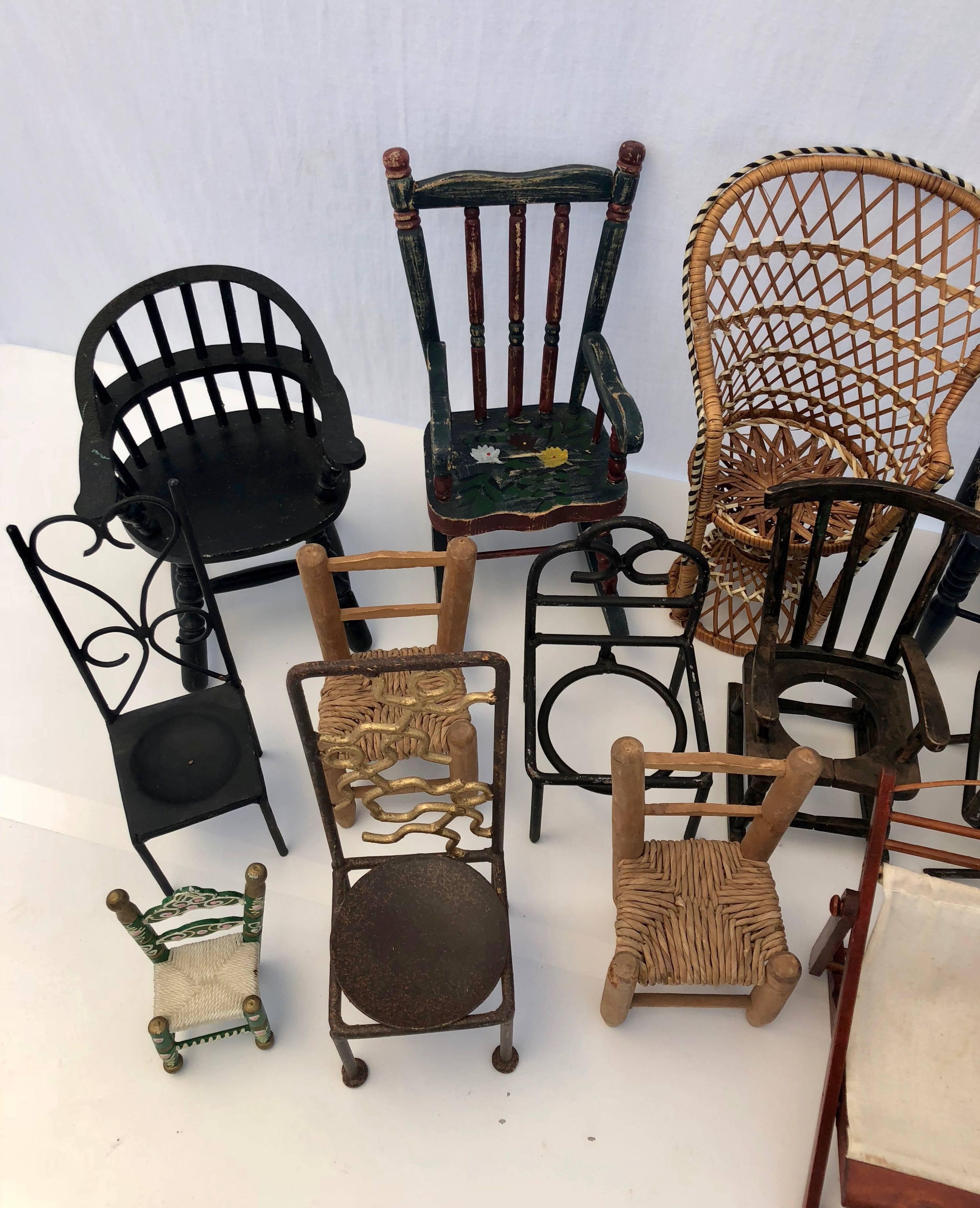 Mid-Century Modern French Vintage Collection of 24 Miniature Chairs in Assorted Materials