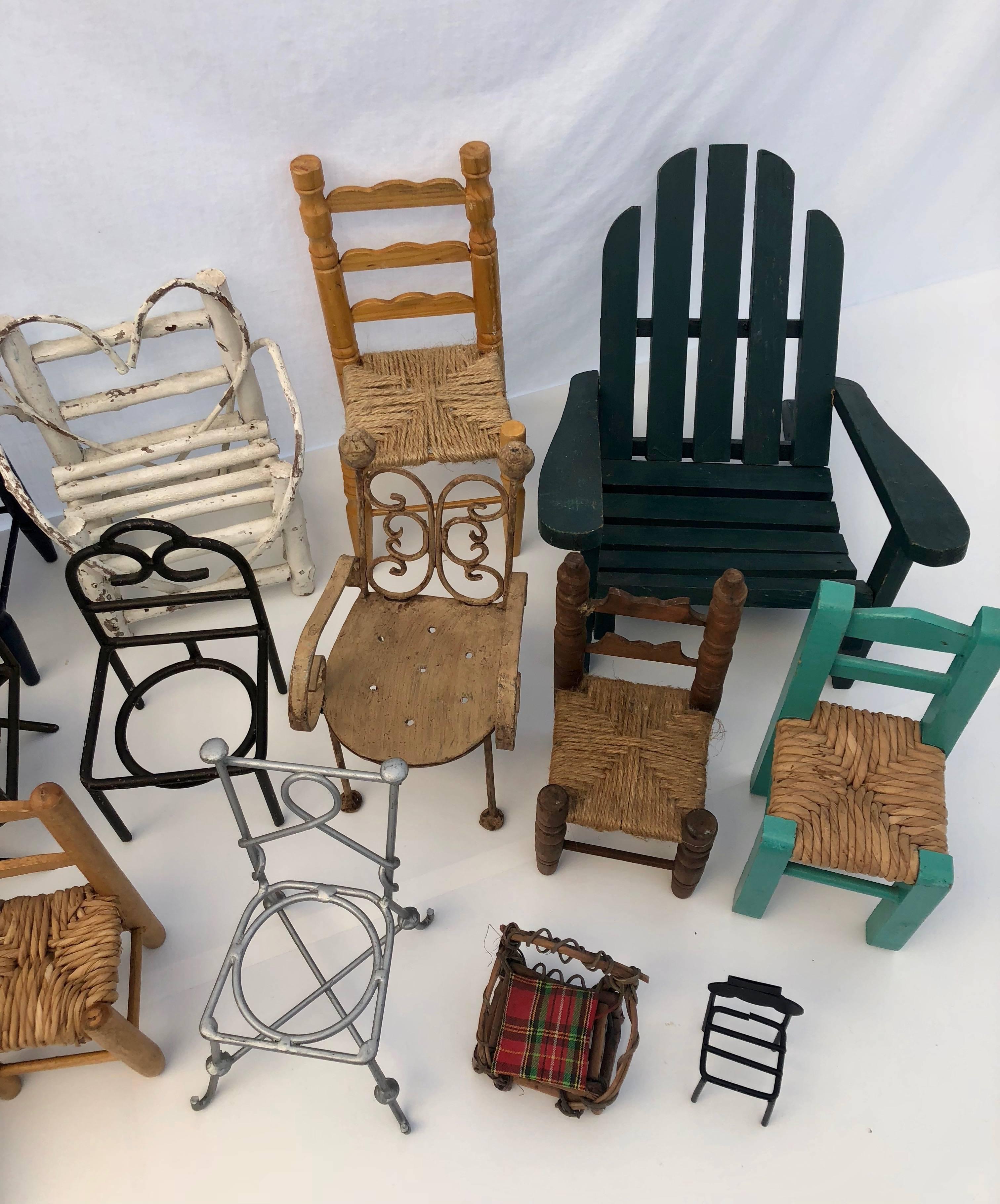 French Vintage Collection of 24 Miniature Chairs in Assorted Materials In Good Condition In Petaluma, CA