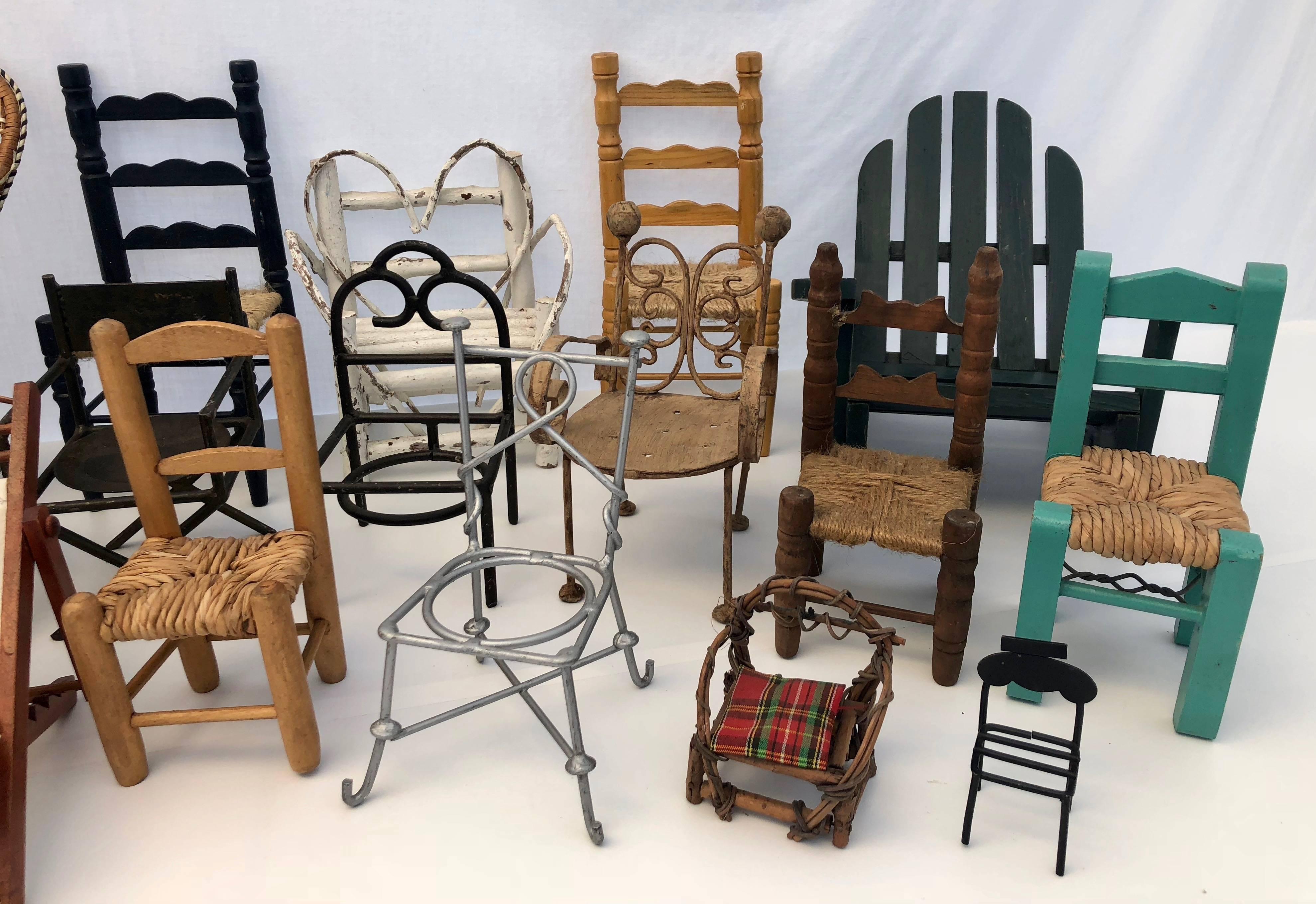 Mid-20th Century French Vintage Collection of 24 Miniature Chairs in Assorted Materials