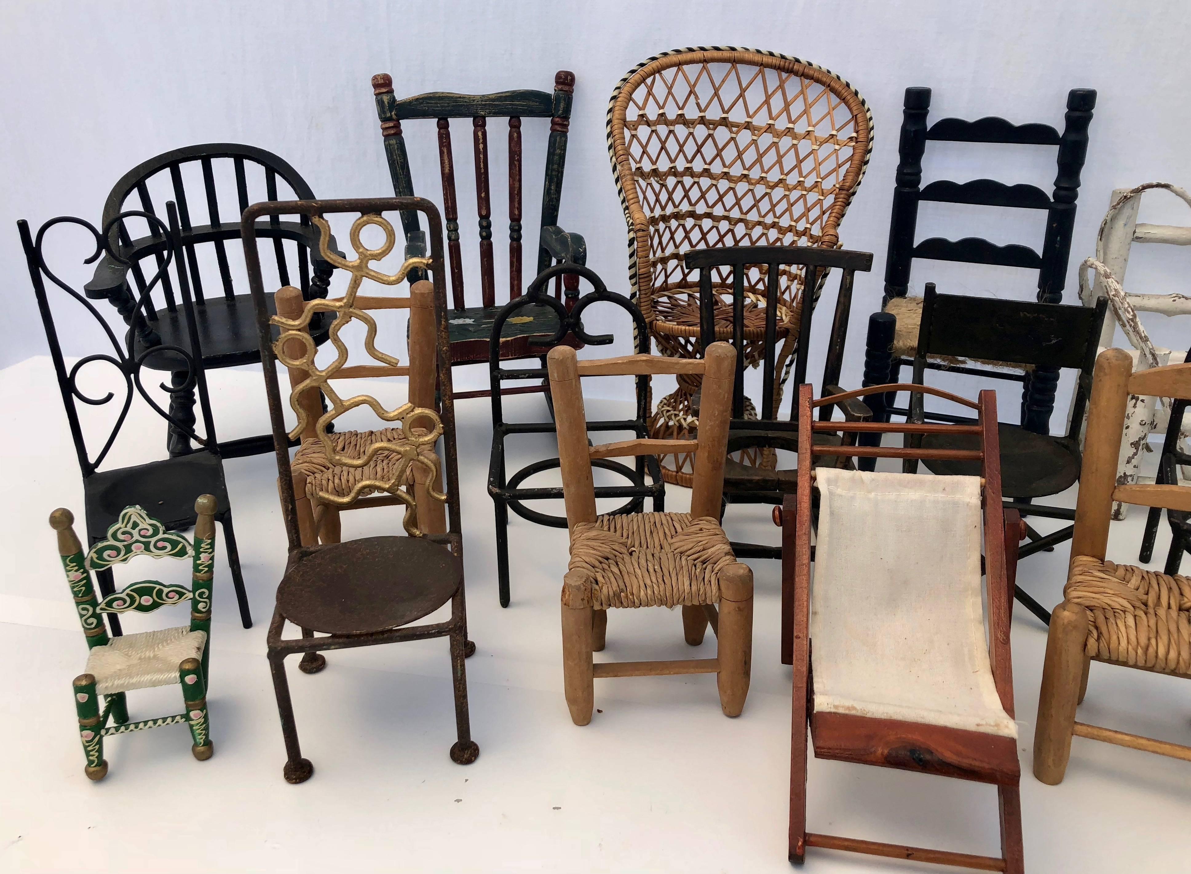 Wood French Vintage Collection of 24 Miniature Chairs in Assorted Materials