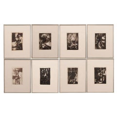 French Vintage Collection of 8 Ink Drawing