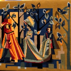 French vintage Petit Point geometric Wall Tapestry, needlepoint, circa 1950s