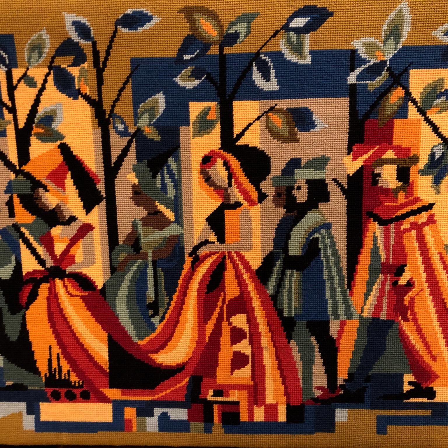 Französischer geometrischer Wandteppich oder Stickerei im Petit-Point-Stil, ca. 1950er Jahre im Zustand „Gut“ im Angebot in London, GB