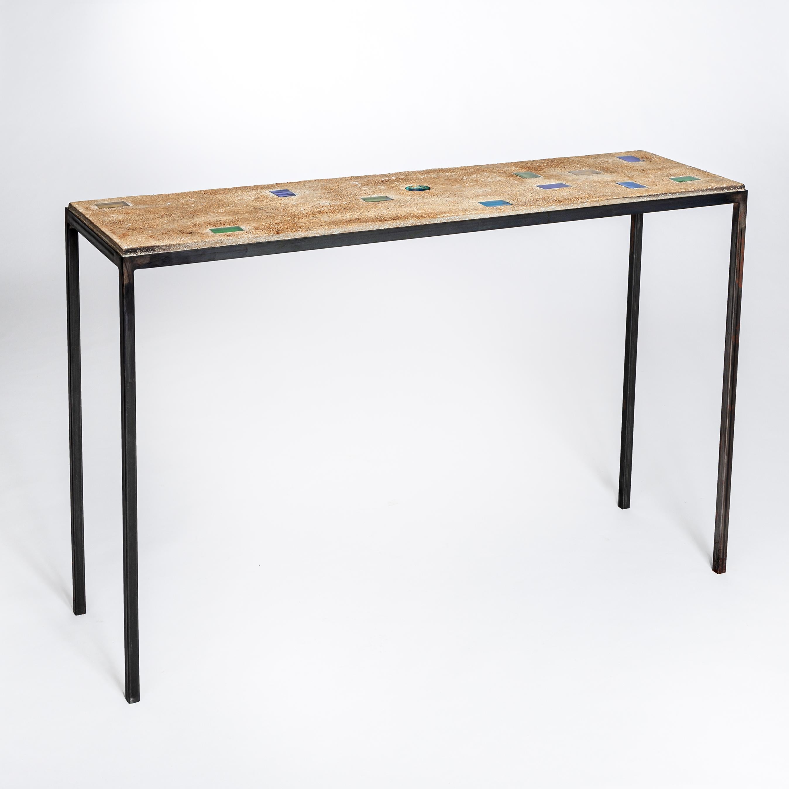 Mid-Century Modern French Vintage Console Table by Jacques Avoinet Metal-Concrete-Glass 1960s