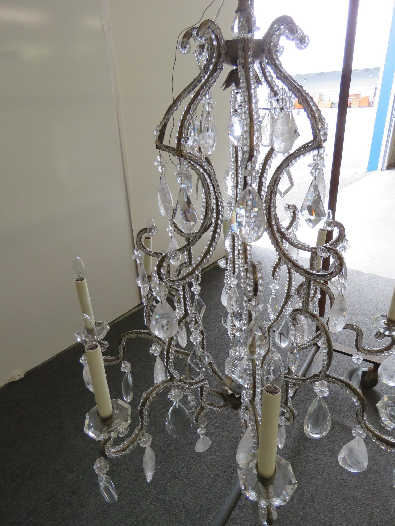 Tall French Vintage Rock Crystal Birdcage Chandelier Attributed to Bagues 1