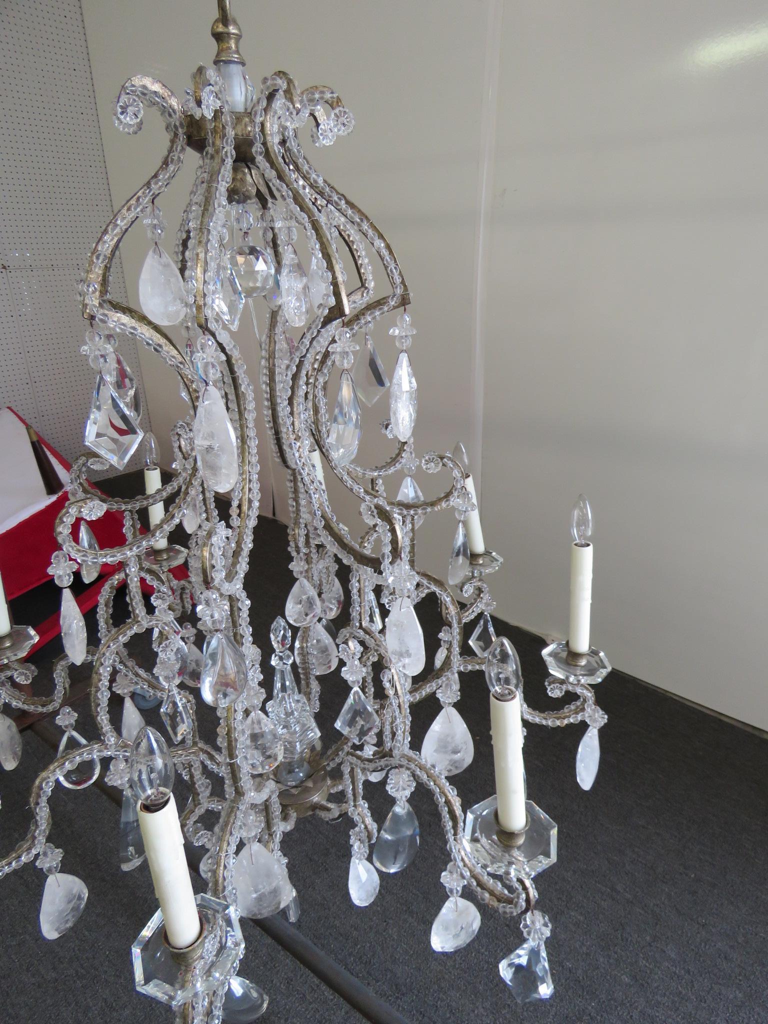 Tall French Vintage Rock Crystal Birdcage Chandelier Attributed to Bagues 2