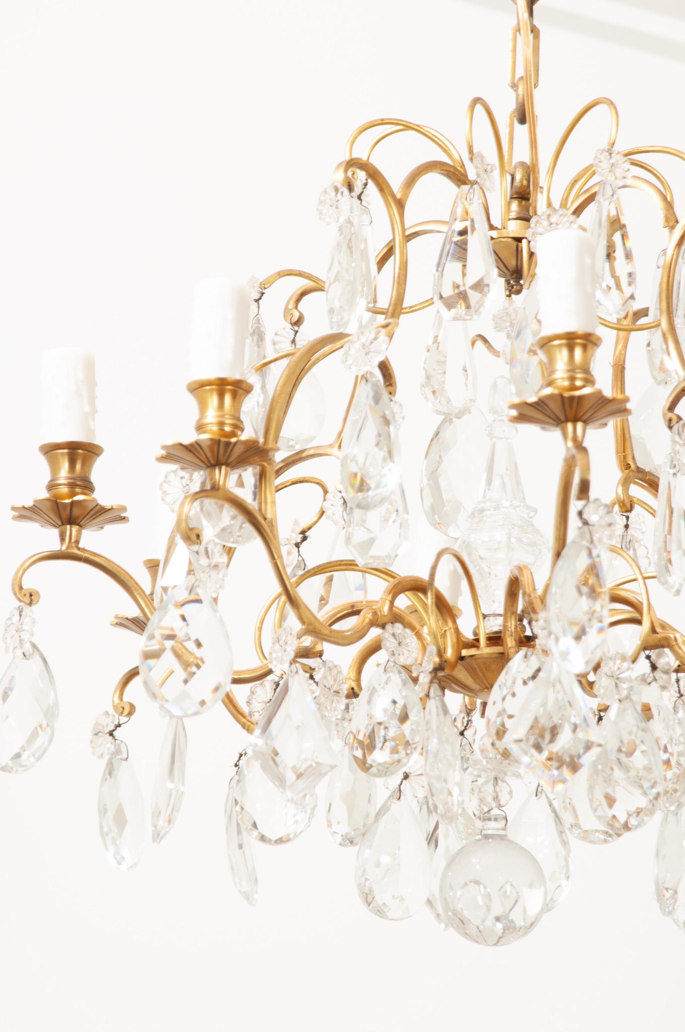 Other French Vintage Crystal & Brass Chandelier For Sale